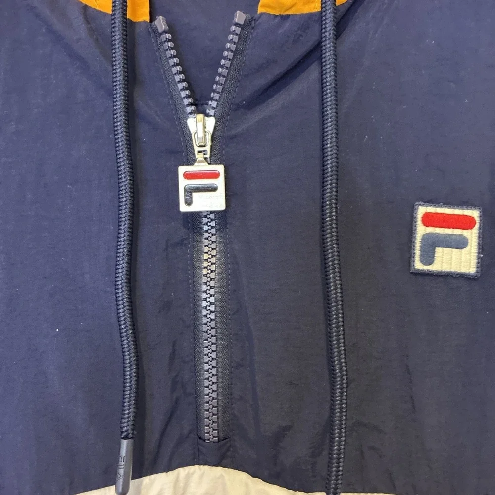 Fila Mens Quarter Zip Windbreaker Anorak Jacket Colorblock Navy Red XL